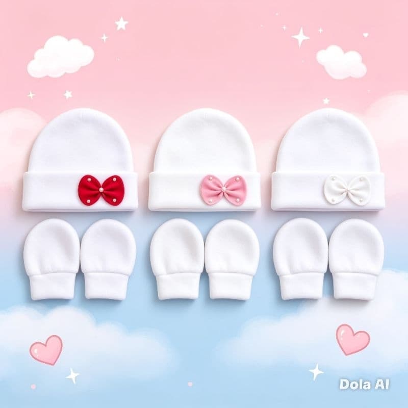 kiti bebe,touca e luva/ laço vermelho enxoval para menina