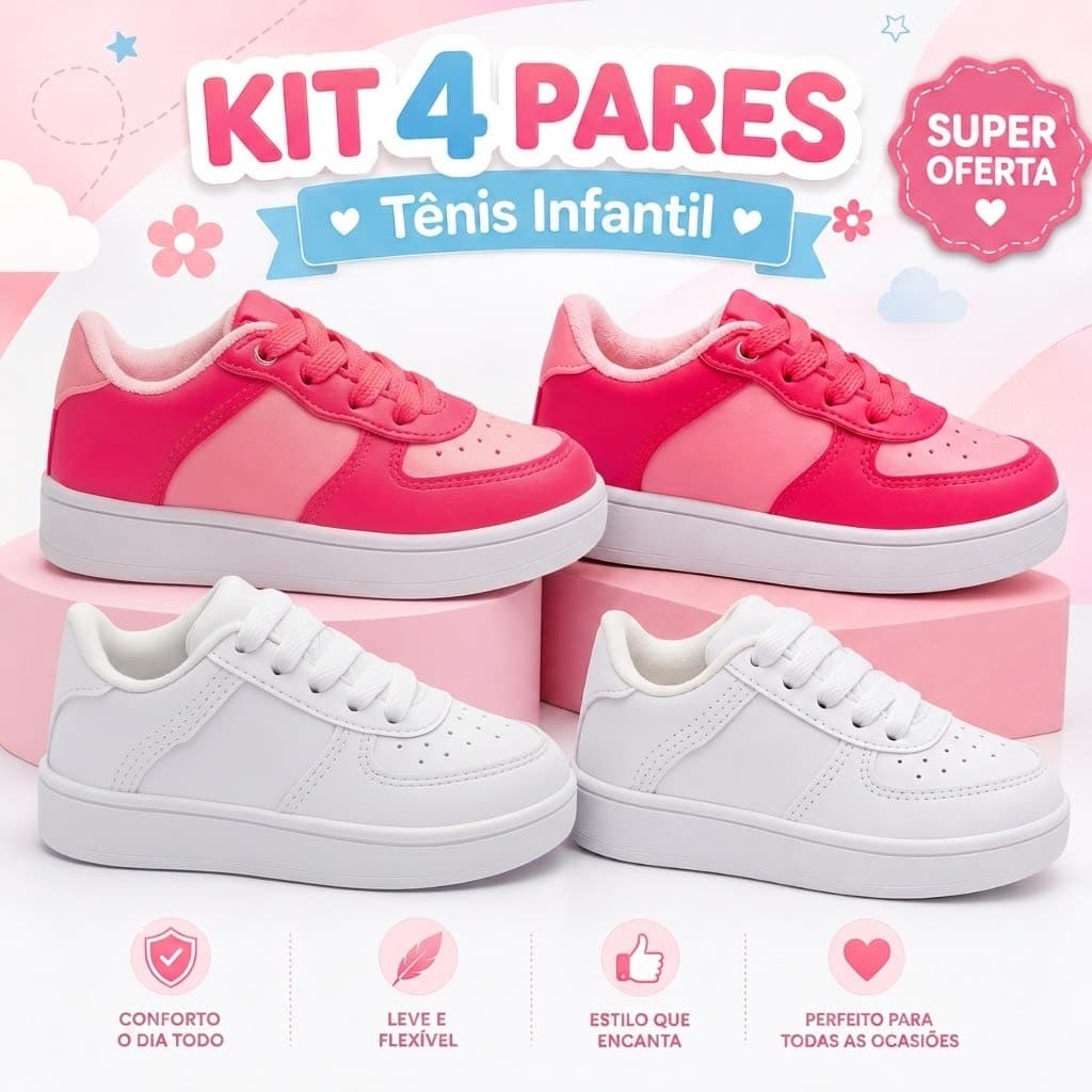 Kit 4 Tênis Infantis Femininos Design Moderno Leveza E Durabilidade Para O Dia Dia