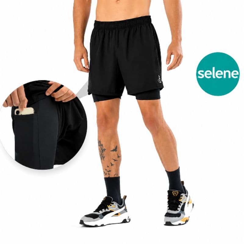 Short Masculino premium Esportivo 2 em 1 Academia Corrida Treino com Bermuda Interna e Bolso para Celular