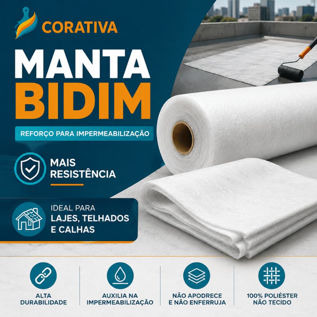 Manta Bidim Para Telhados Lajes Calhas Rufos Reforço Impermeabilizante 100% Poliéster Não Tecido