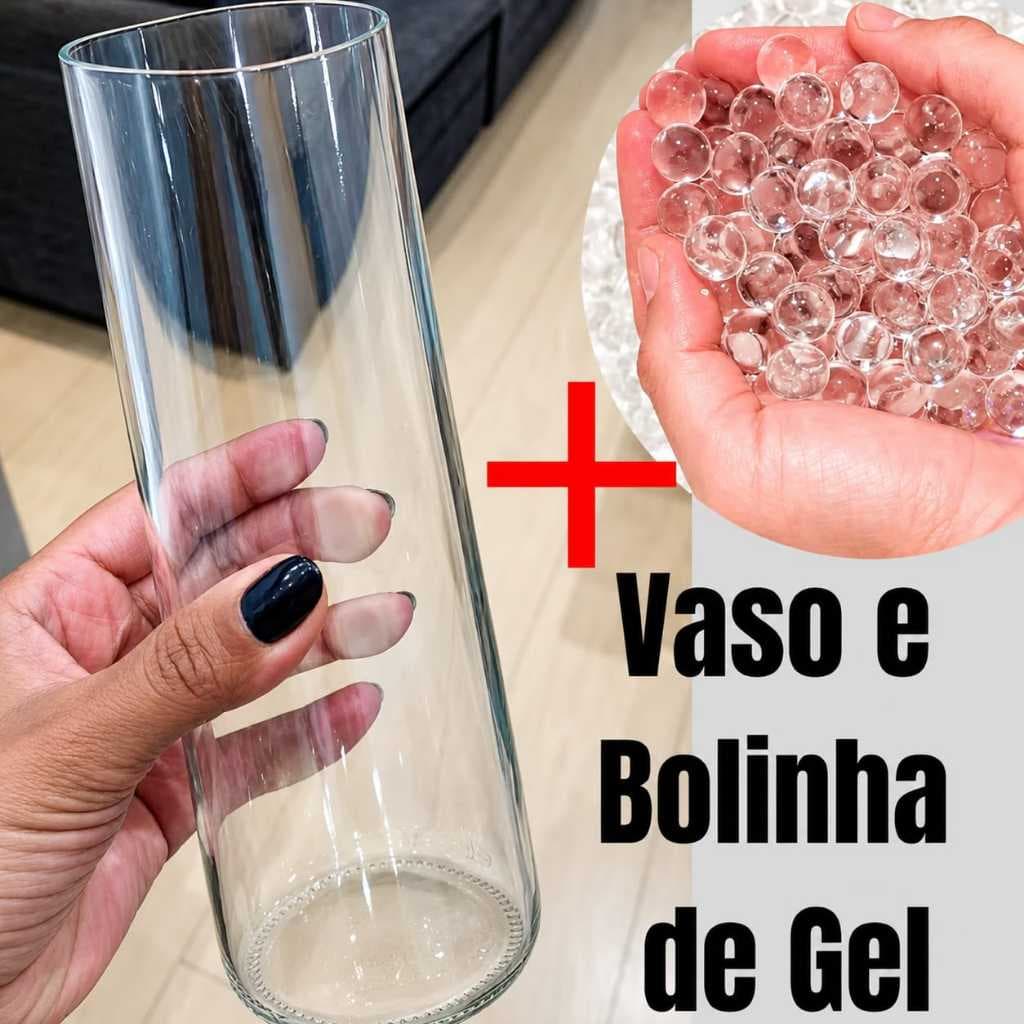 kit Vaso 21 cm  mais Bolinha de Gel Transparente Cresce na Agua para Decoração  com Plantas