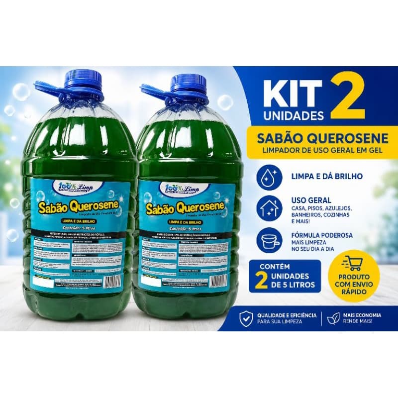 Kit 2 Unidades Sabão Querosene Gel 5 Litros Limpeza Pesada Multiuso Limpa e Dá Brilho
