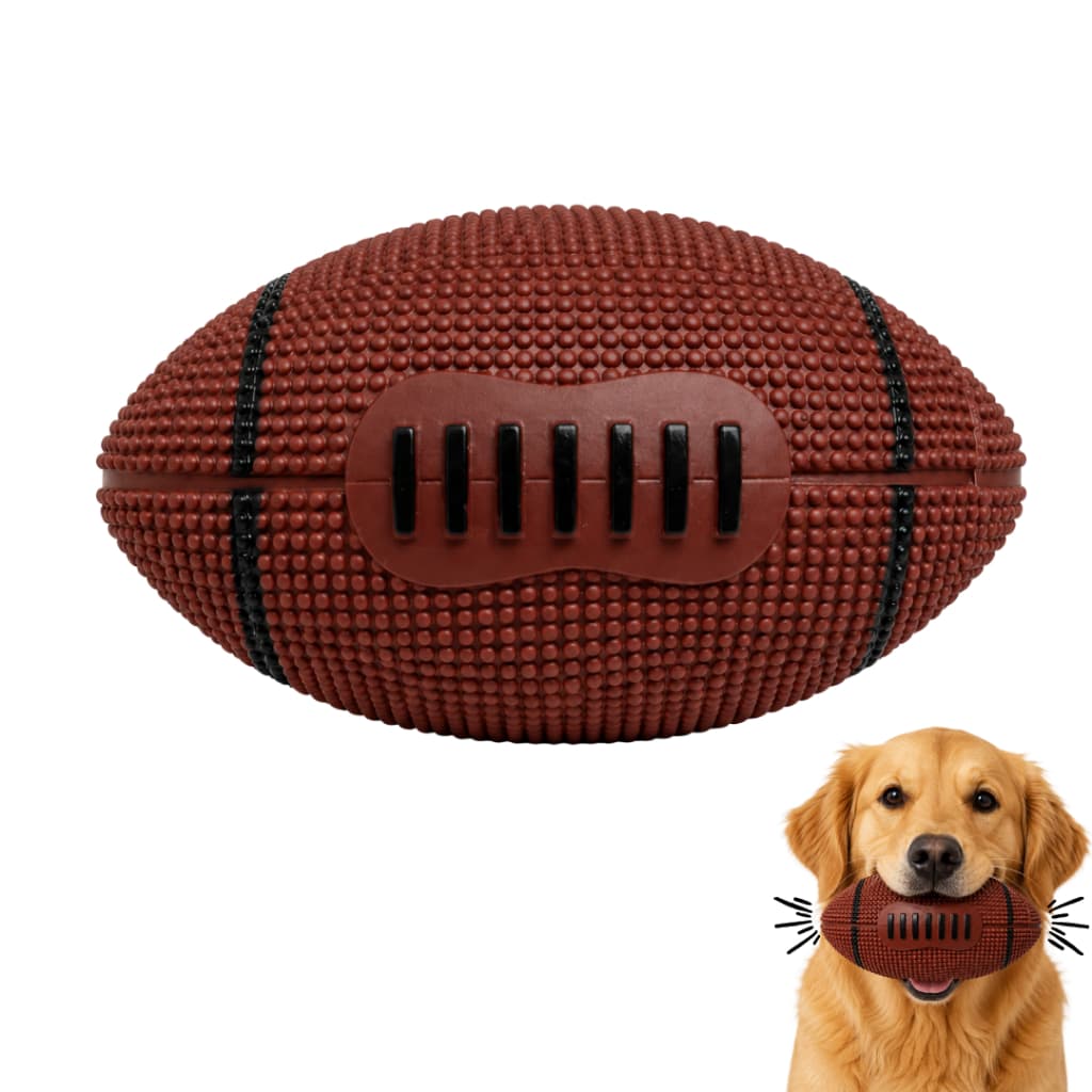 Brinquedo Bola Futebol Americano para Cães Mordedor Interativo em Vinil 11cm Com Apito