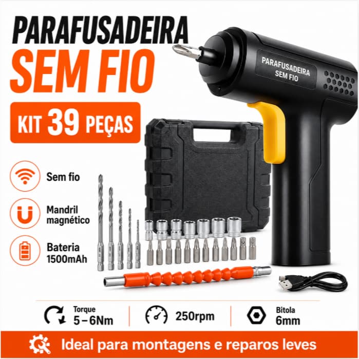 Kit Parafusadeira Elétrica Sem Fio 39 Chaves Fenda Philips