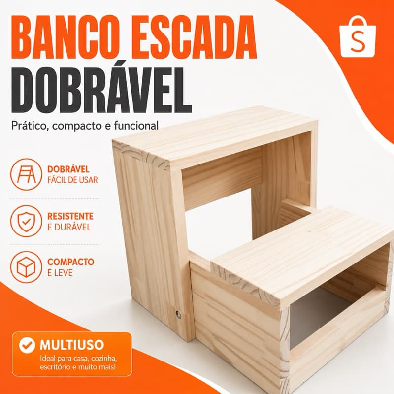Banqueta Escada Montessori Infantil De Madeira Dobrável E Segura