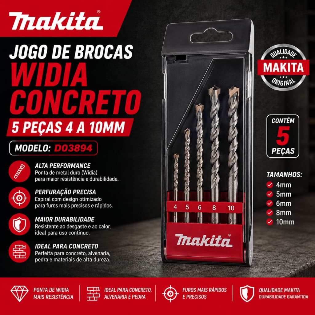 Jogo Broca Widia Concreto 5 Pecas 4a10mm - Makita D03894