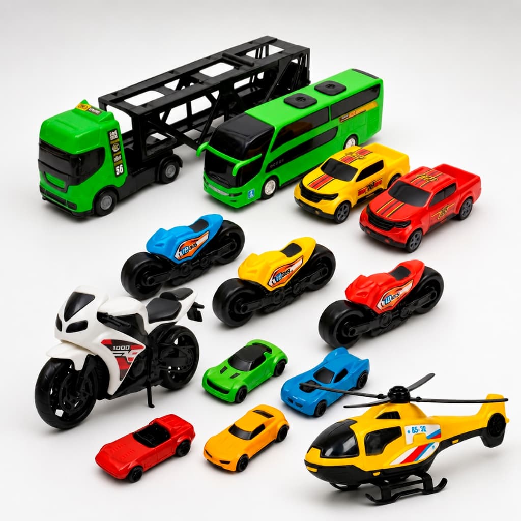 Kit Carrinho Caminhão Cegonha Ônibus Moto Completo Presente Brinquedo Menino Miniatura Infantil