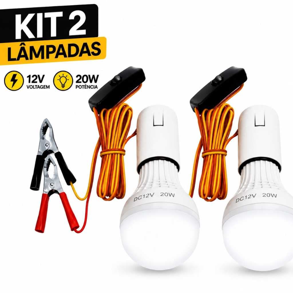 Kit 2 Lâmpadas Emergência Automotiva 12V Com Garra Bateria LED Portátil