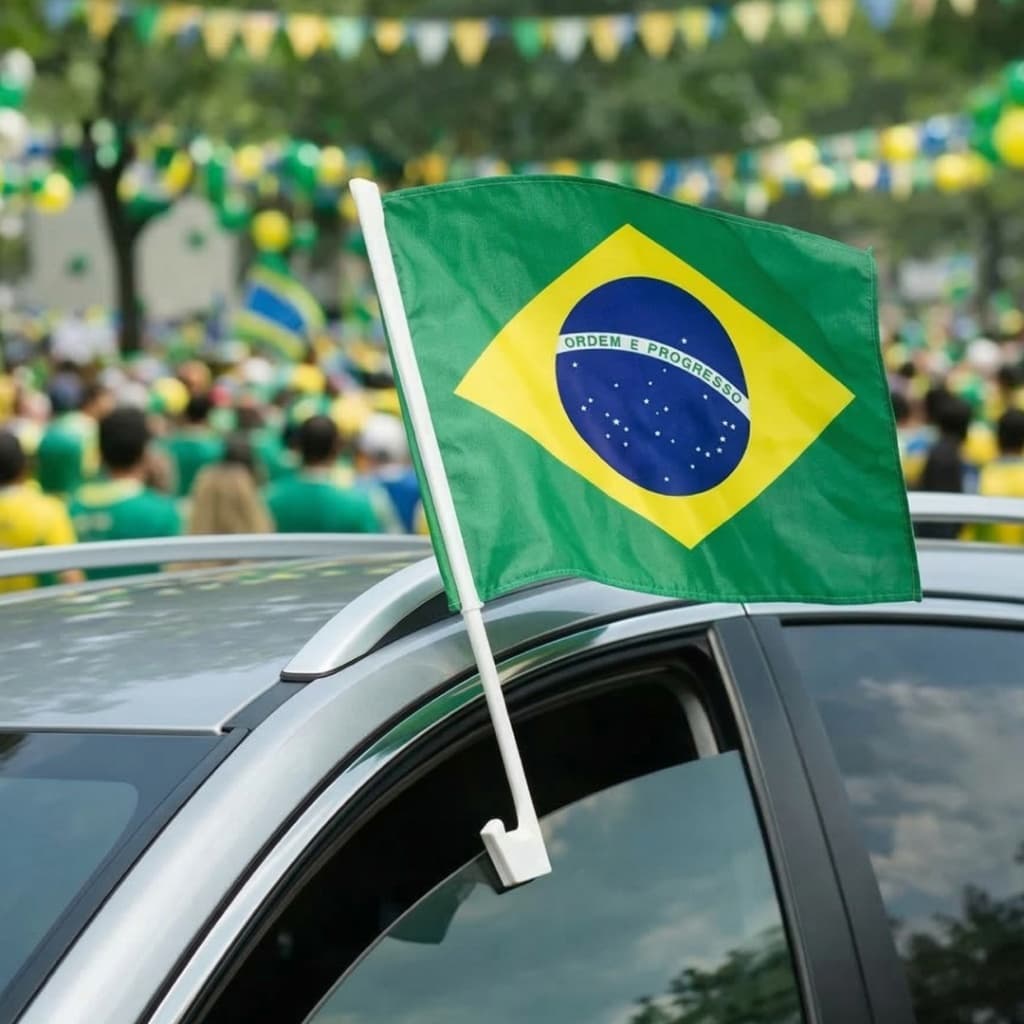 Bandeira do Brasil para Carro com Suporte Universal Torcedor Copa Carnaval
