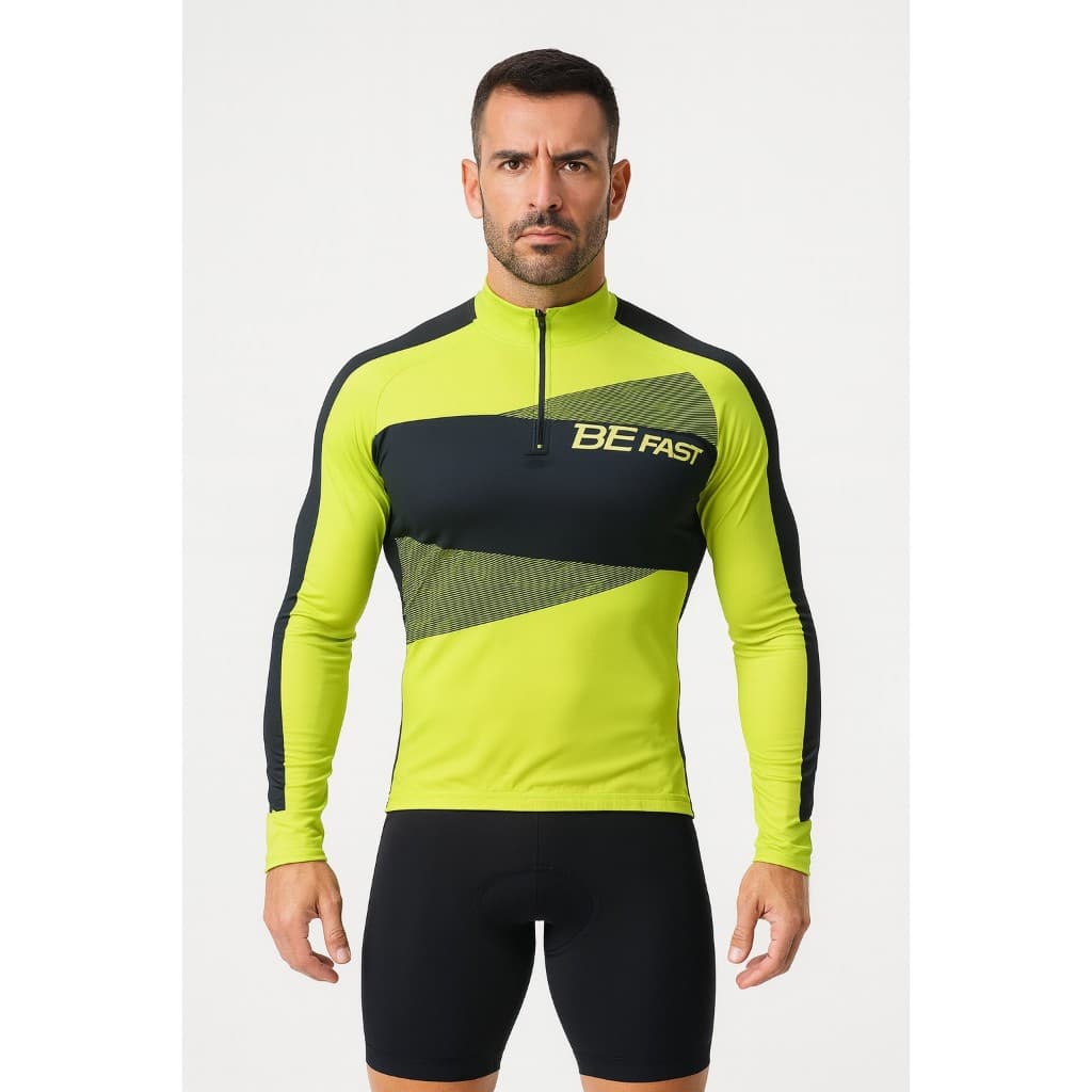 Camiseta de Ciclismo Manga Longa Be Fast Preta e Verde