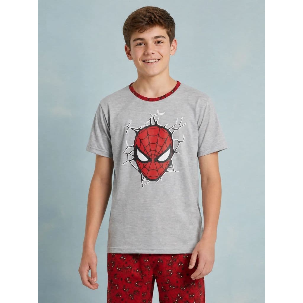 Pijama Masculino Juvenil Super Heróis Conjunto Camiseta Shorts Personagem Macio Verão