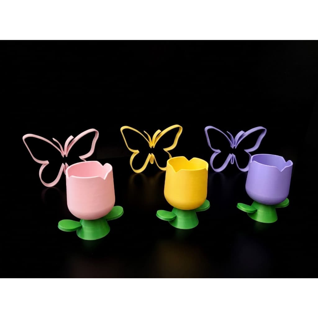 Porta Lápis Caneta Acessório Flor e Borboleta - Organizador de Mesa Multiuso Quarto de Menina | Decoração Infantil