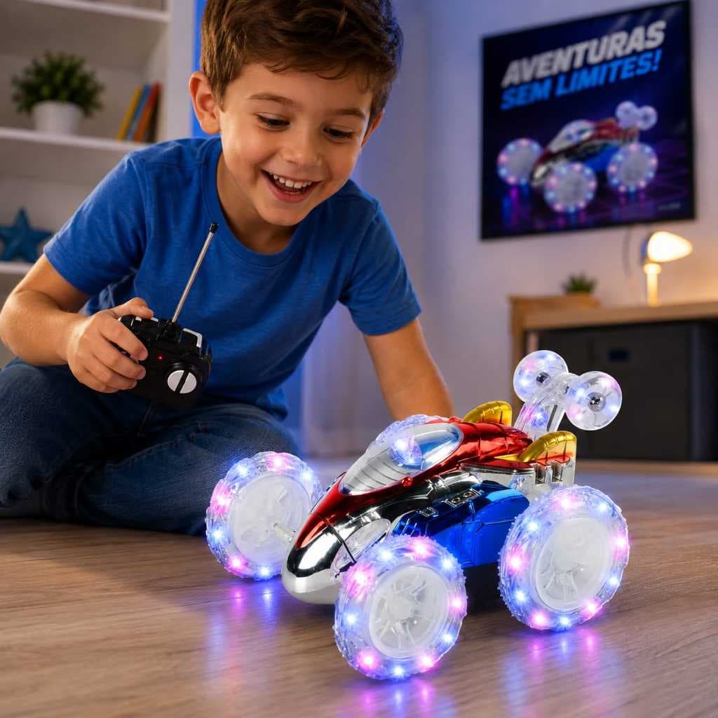 Carrinho de Controle Remoto Dasher, Movimentos Radicais, Giros e Super Manobras de 360º, Visual Colorido, Show de Luzes