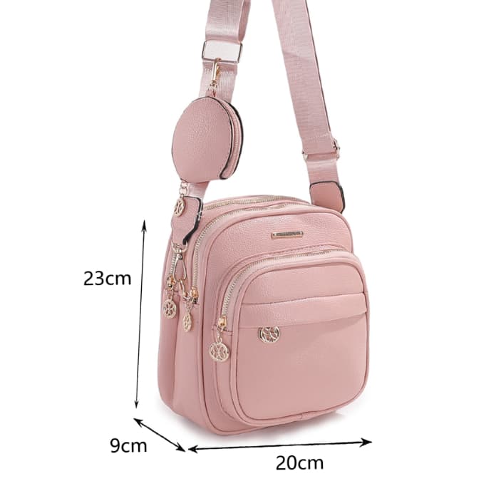 Bolsa Transversal Feminina Compacta com 3 Compartimentos e Porta-Moedas – Couro Sintético Premium