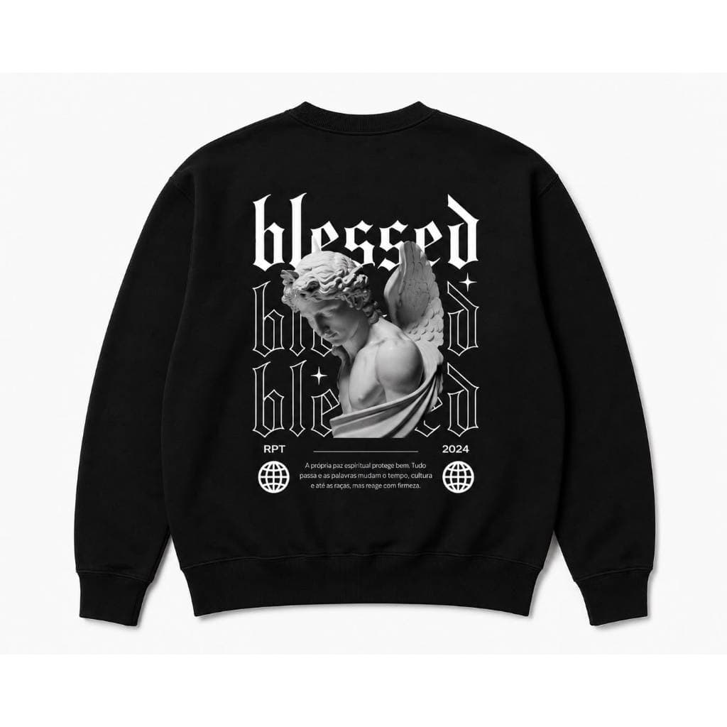 Moletom Careca Sem Capuz Unissex Gola Redonda Blessed Angel Streetwear Envio Imediato WKWORLD