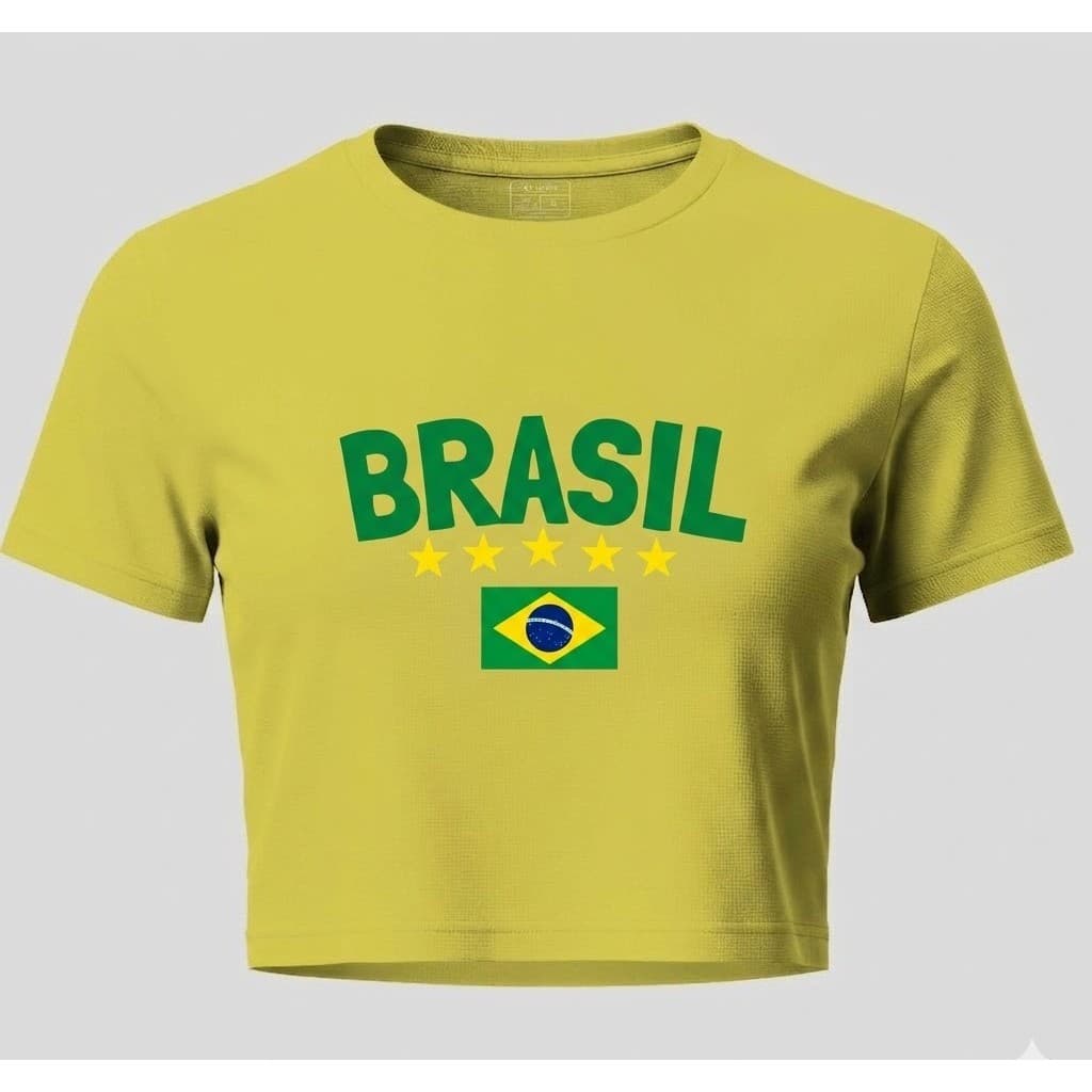 Camiseta Cropped Brasil  Confortável Soltinho 100% Algodão Premium Lançamento