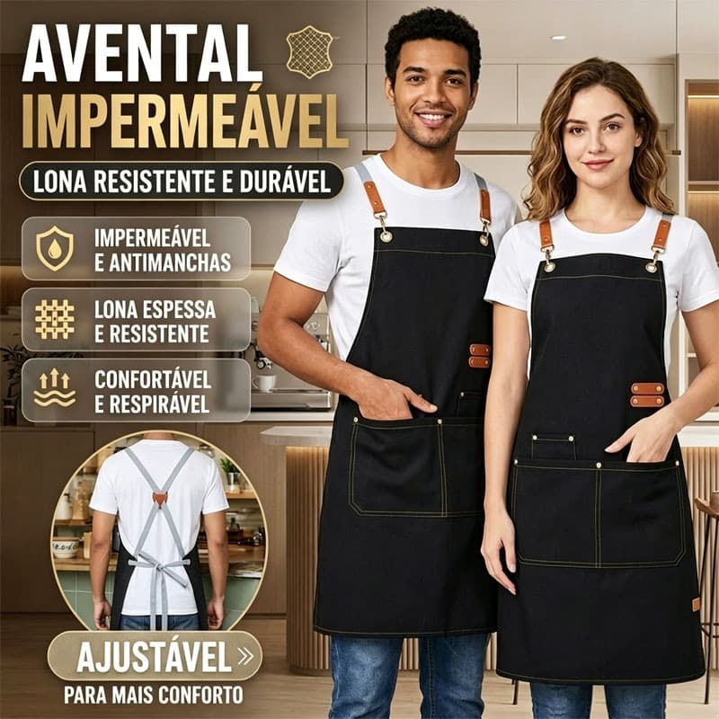 Avental de lona reforçado com alça de pescoço, impermeável e anti-óleo, modelo adulto moderno para cozinha e cafeteria