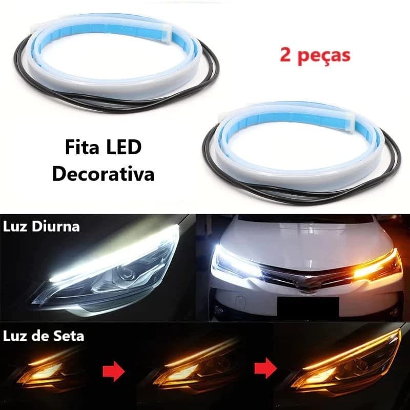 Fita LED Automotiva Dupla Cor Seta Dinâmica Resistente a Chuva 60cm Fácil Instalação 12V