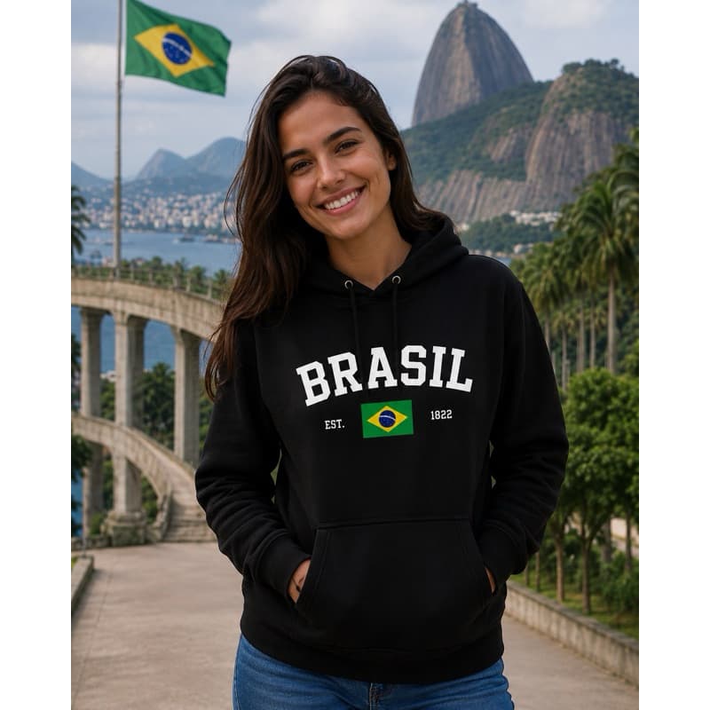 Moleton Brasil Com Capuz E Bolso Canguru Unissex Qualidade Premium