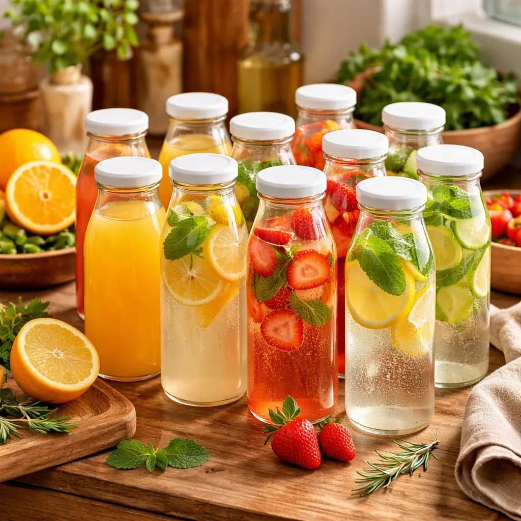 Garrafa Vidro Vintage 300ml  - Kit com 10 garrafas com tampa metálica para Suco Lembrancinha