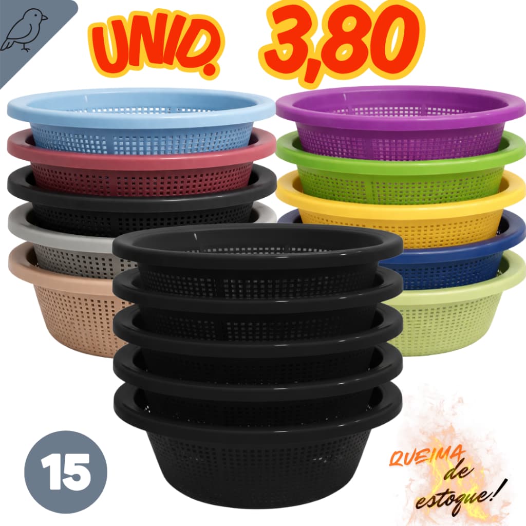 Conjunto 15 Escorredores Lavatudo Multiuso Cozinha Material Resistente Duravel Para Legumes Graos