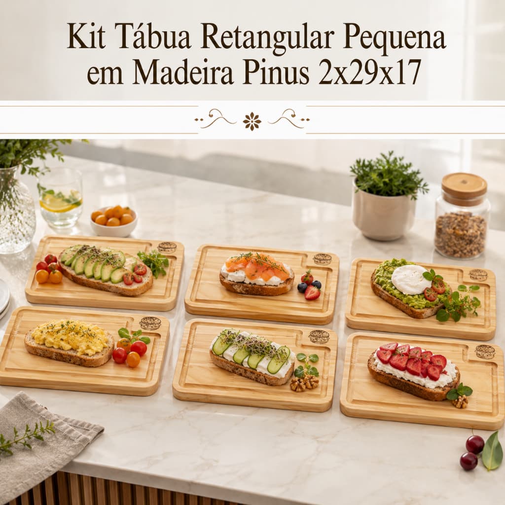 Kit Tábua Petisqueira de Corte em Madeira Pinus 2x29x17 Para Lanche Churrasco Petisco Aperitivos Porção