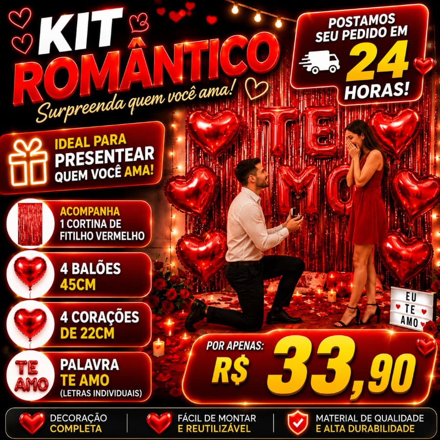 Kit Romântico Completo Dia dos Namorados ❤️Te Amo Balões Coração Cortina Romântica - Envio em 24 horas🚚