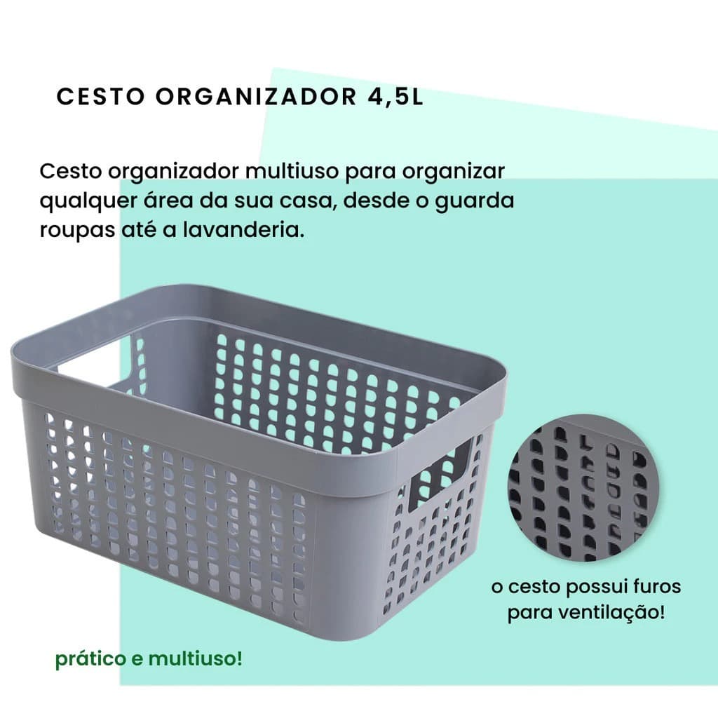 Cesto Organizador 4,5 Litros Multiuso e Versátil Lp House