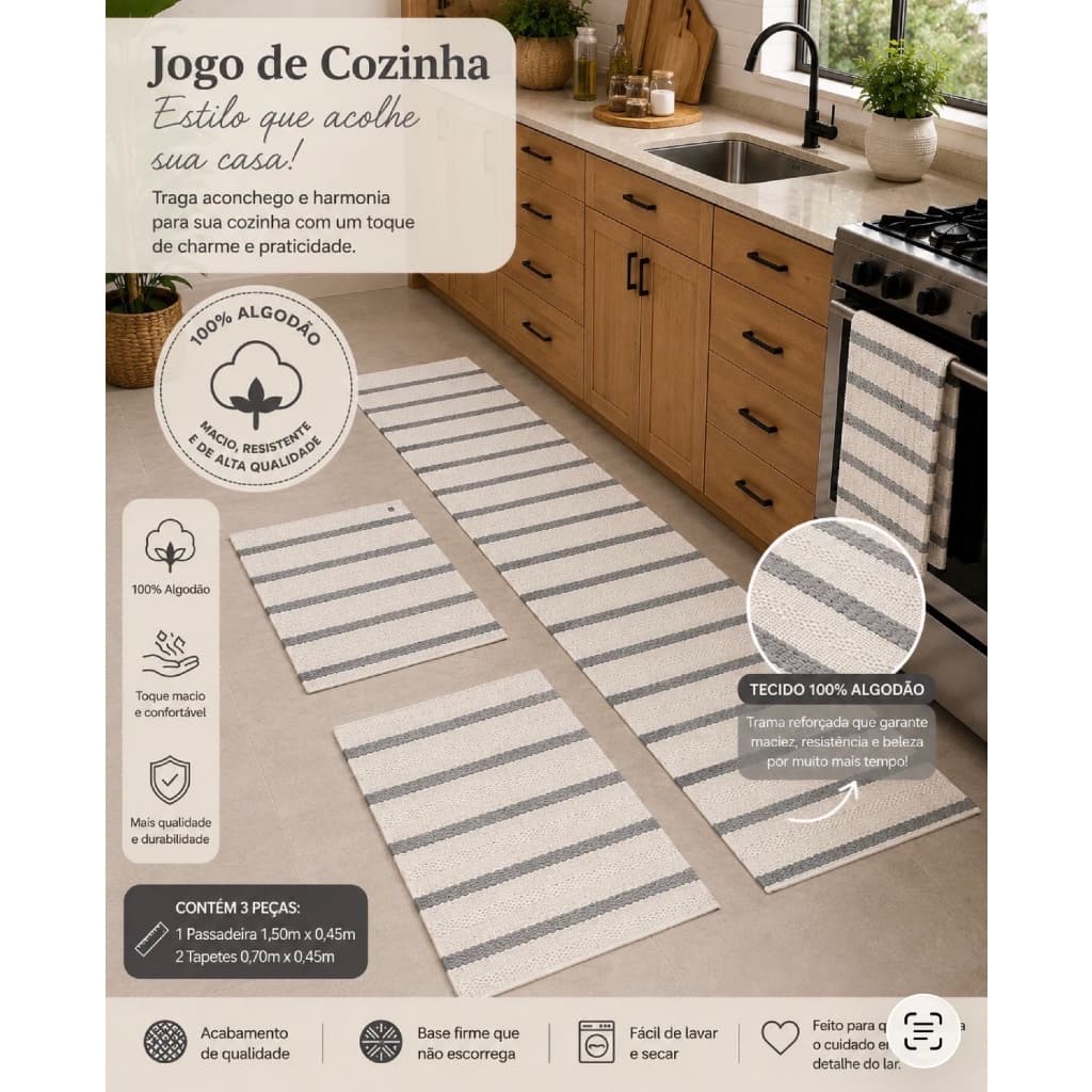 Jogo de Cozinha Linha Nobreza 100% Algodão– Conforto e Elegância em Cada Passo