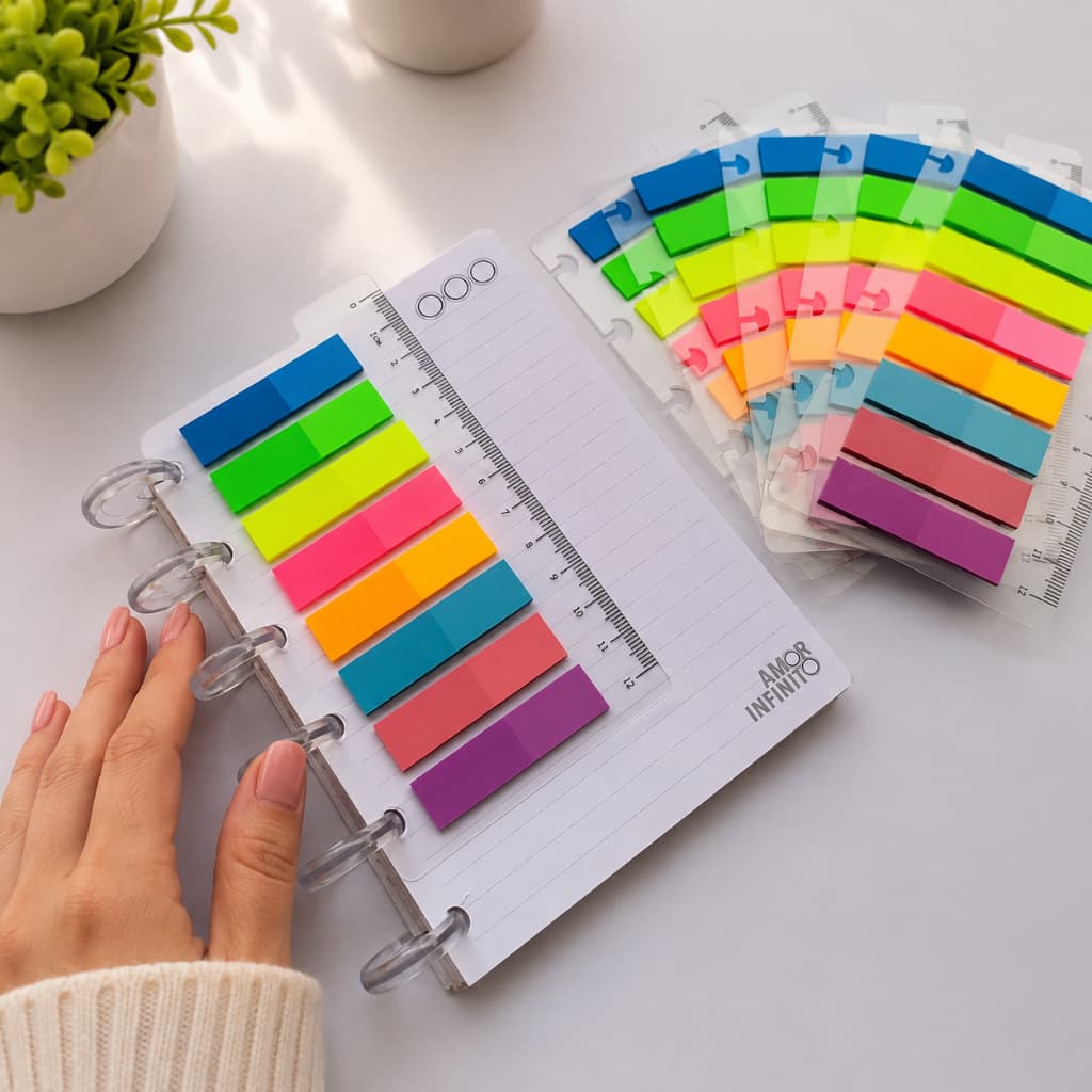 Régua com Marcador Para Caderno de Disco Sistema Inteligente