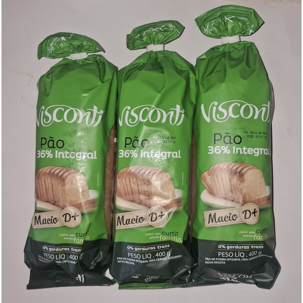 3 Pão 36%Integral Visconti 400g.macio d+(pão de forma)