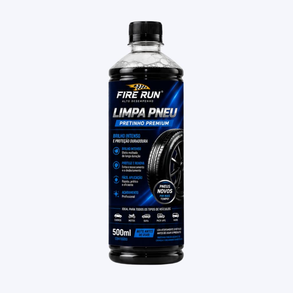 Limpa Pneu Pretinho Automotivo Fire Run 500ml Brilho Intenso Proteção Duradoura