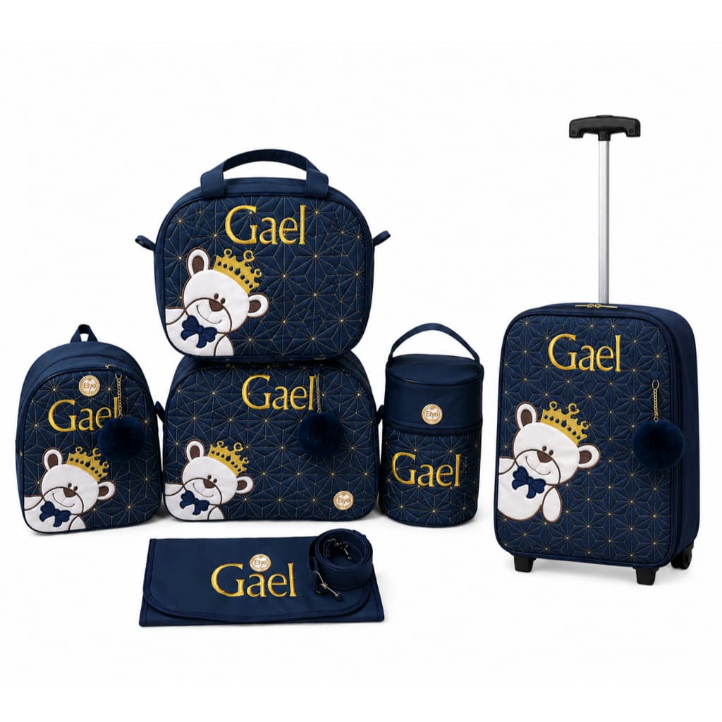 Bolsa Maternidade Personalizada 5 Peças Urso Príncipe