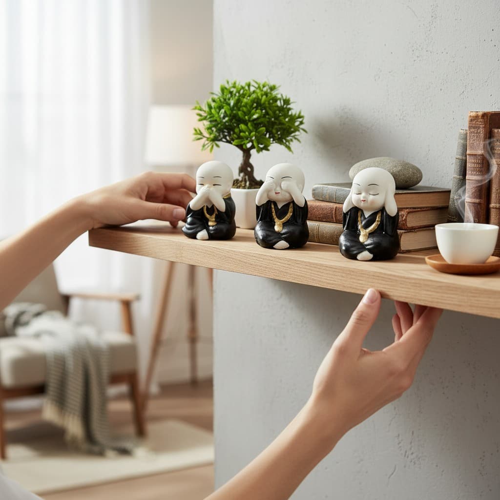 Trio de Buda Miniatura de Porcelana Decoração Casa Rack