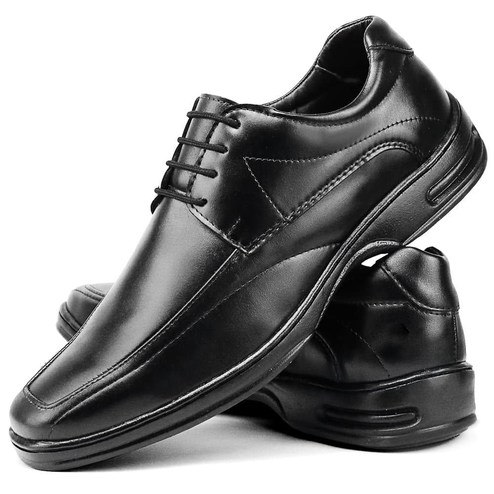 Sapato Social Masculino Preto Cadarço Confortável Casual, Sapato com amortecimento air soft
