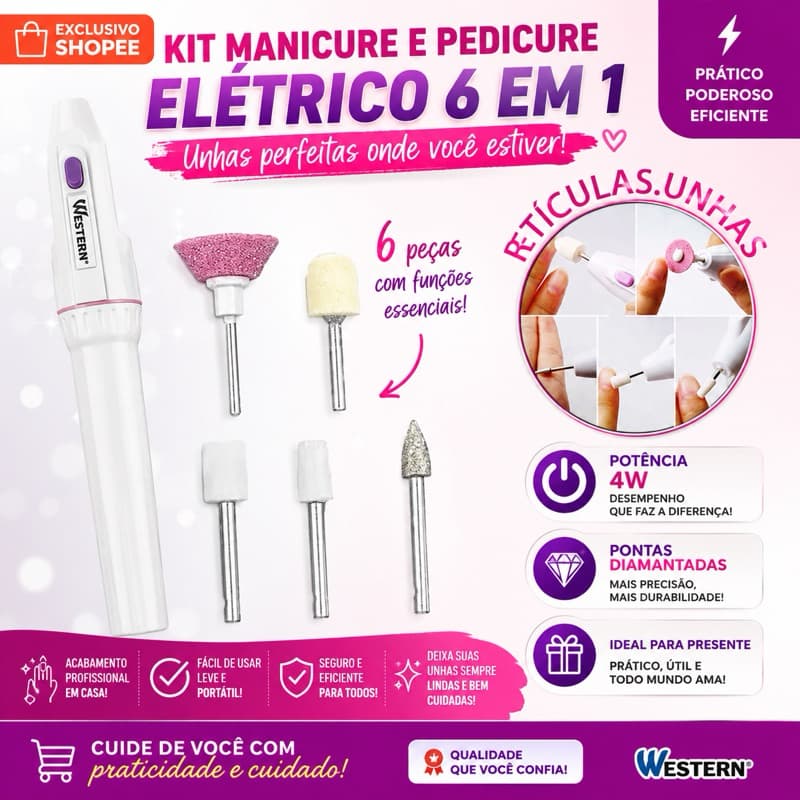Kit Manicure e Pedicure Elétrico 6 em 1 Lixa Elétrica Para Unhas Profissional Wester