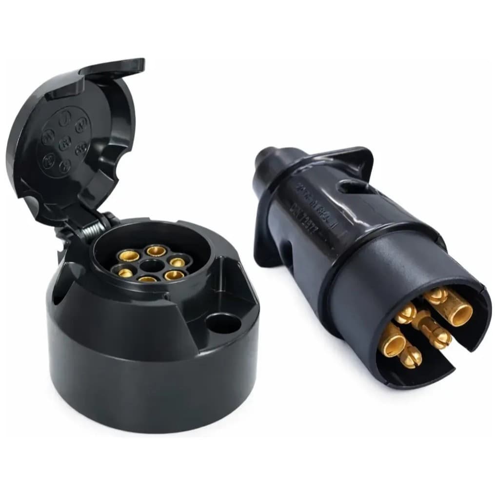 Kit Tomada Engate Reboque 6 Polos Macho e Fêmea Preto Carretinha Trailer