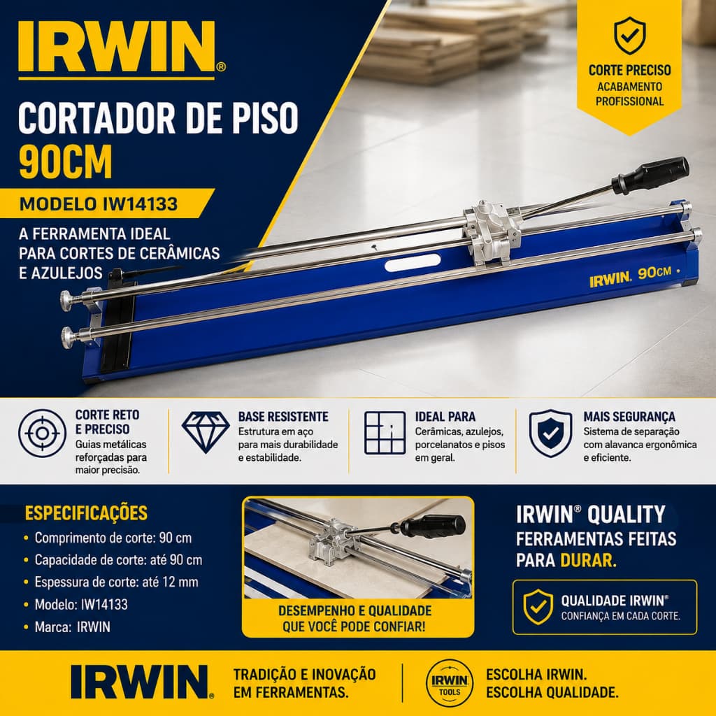 Cortador De Piso 90cm Irwin, Modelo Iw14133, Ferramenta Ideal Para Cortes De Cerâmicas E Azulejos