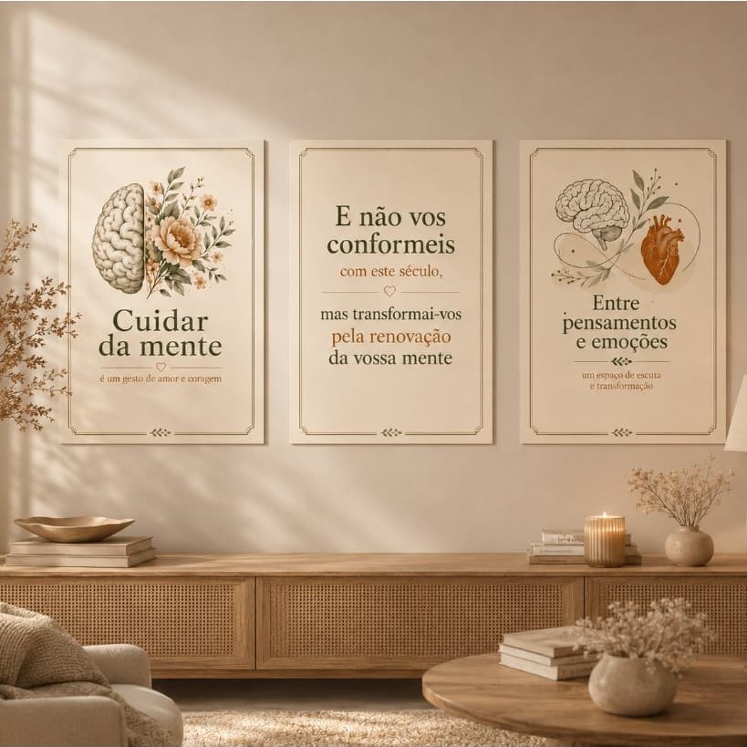 Kit 3 Quadros Decorativos Psicologia Terapia Mente Emoções Consultório
