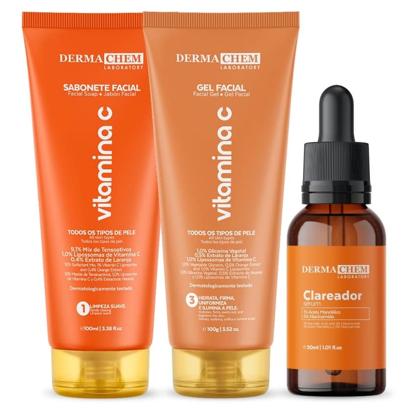 Kit Clareador Facial Completo Dermachem Vitamina C + Sérum Clareador Hidratação e Glow