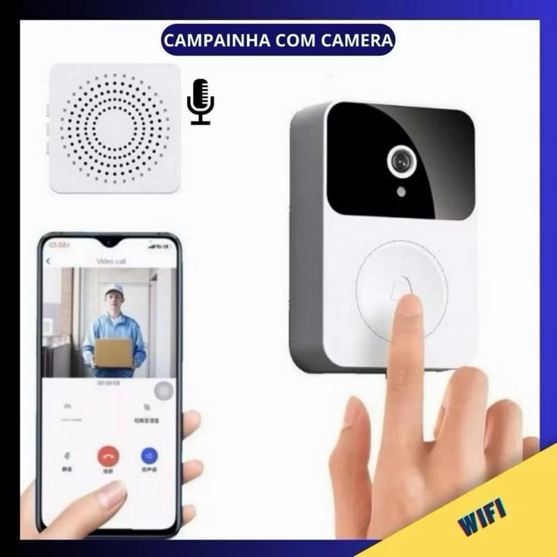 Campainha Inteligente Wi-Fi com Câmera HD e Áudio Bidirecional | Vídeo Chamada pelo Celular | Monitoramento Residencial