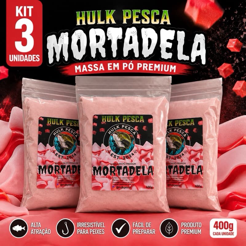 Massa para pesca sabor Mortadela Hulk Pesca kit com 3