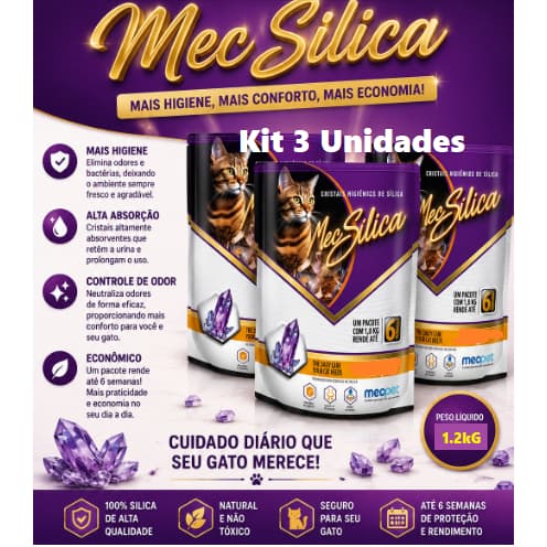 Kit 3 Areias Silica Higiênica Com Cristais Mec Pet Gel para Gatos 1,2Kg