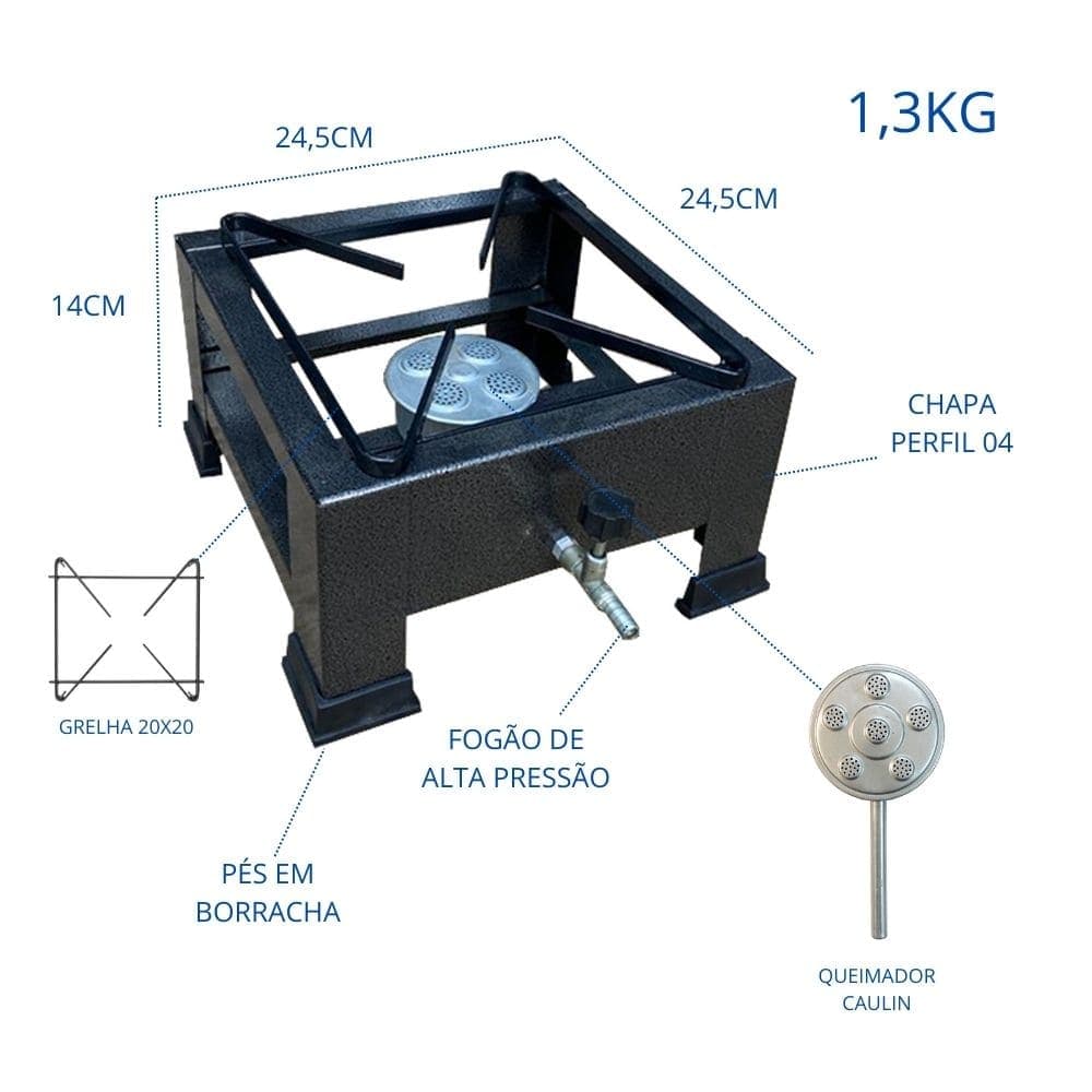 Fogão de Mesa Industrial Alta Pressão 1 boca Fogareiro para Camping ou Caminhoneiro