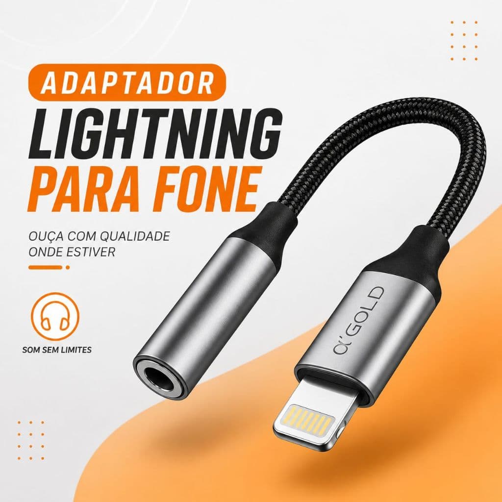 Adaptador P2 Iphone Lightining para Fone de ouvido em Nylon Não usa Não precisa Bluetooth