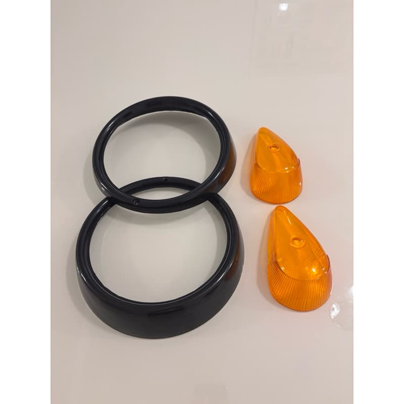 Kit Par Aro Do Farol Fusca Preto +Par Lente Do Pisca Dianteiro laranja âmbar fusca 1300L, 1500 e 1600 Anos 1976 Até 1996