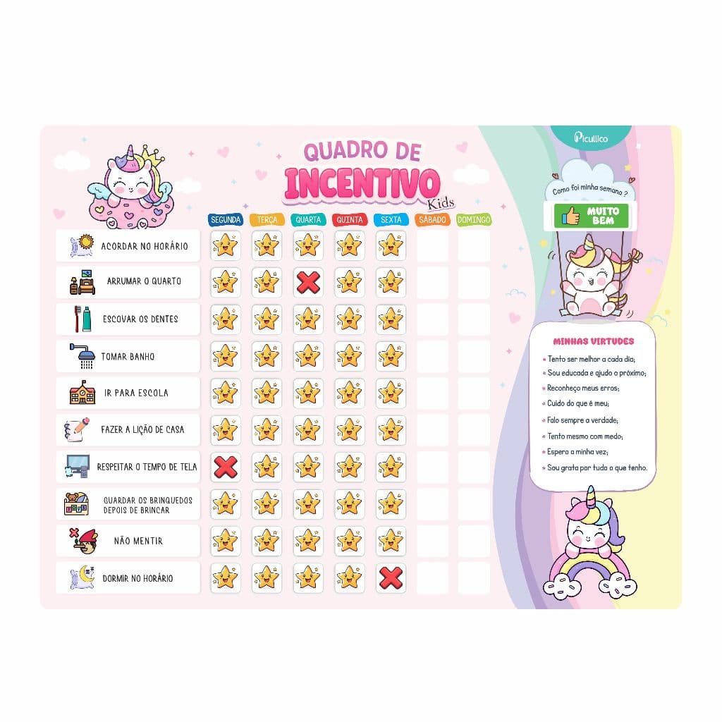 Quadro Recompensa Infantil Menina Educativo Reforço Positivo Incentivo infantil Rotina Magnético geladeira 154 Pçs