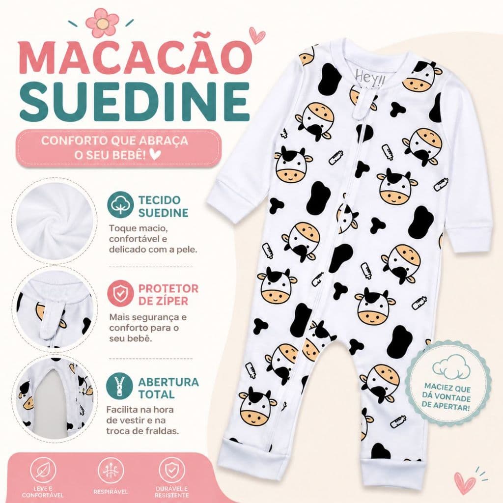 Macacão Suedine Menina Bebê Longo Inverno P ao GG