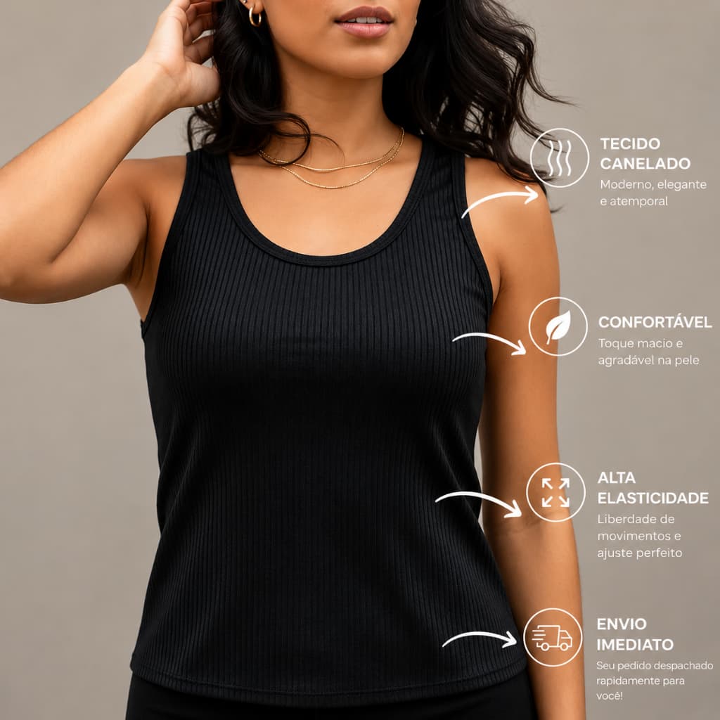 REGATA FEMININA BLUSA CANELADA RIBANA BASICA - ENVIO IMEDIATO