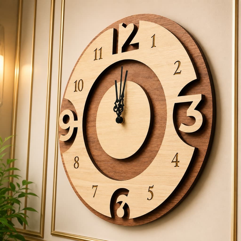 Relógio de Parede Decorativo de Luxo 30cm Moderno Madeira Para Sala Quarto Cozinha Luxo